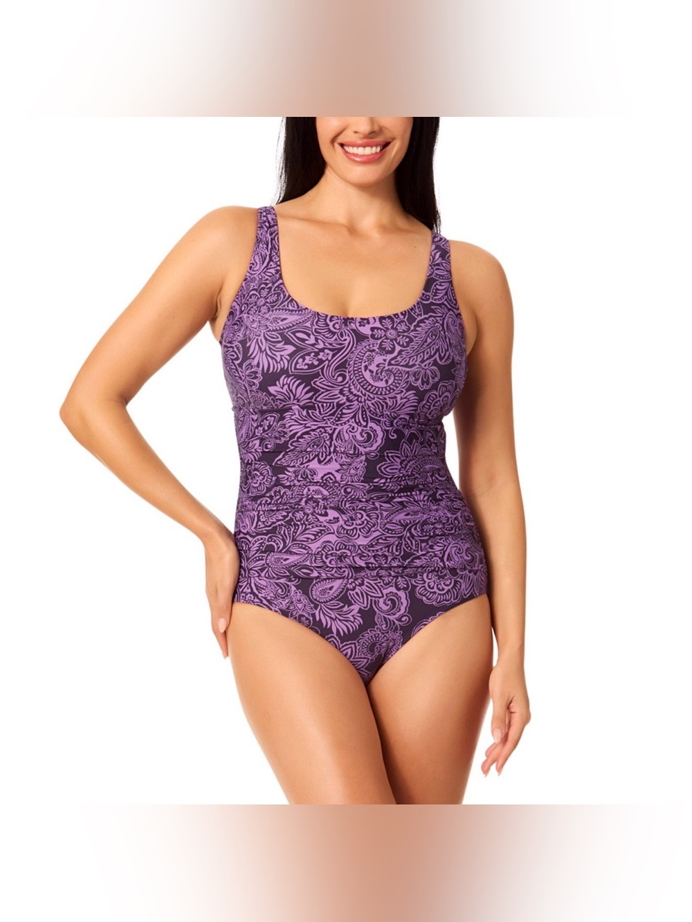 NWT Lands' End Purple Paisley One-Piece Swimsuit size M